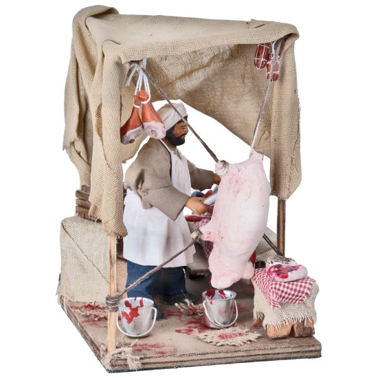 Butcher with counter series 12 cm in motion for nativity scene