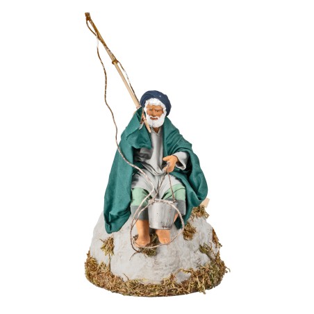 Fisherman on rock series 14 cm with movement for Mondo nativity scene