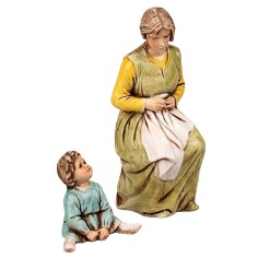 Donna che rammenda con bambino serie 10 cm Landi Moranduzzo per 2