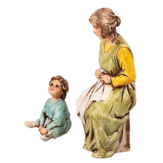 Mujer que remienda con niño serie 10 cm Landi Moranduzzo