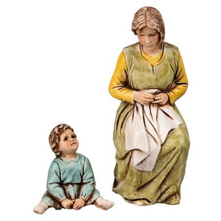 Mujer que remienda con niño serie 10 cm Landi Moranduzzo