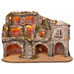 Illuminated Easter Nativity Scene with Caves and Tomb cm 73x45x55 h
