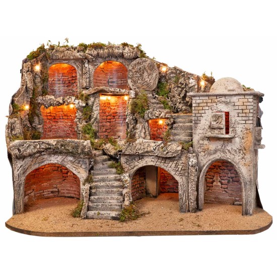 Presepe Pasquale illuminato con grotte e sepolcro cm 73x45x55 h