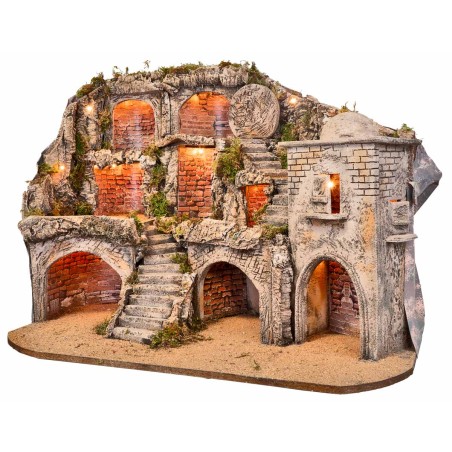 Illuminated Easter Nativity Scene with Caves and Tomb cm 73x45x55 h