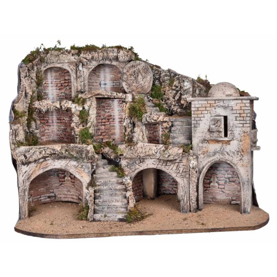 Illuminated Easter Nativity Scene with Caves and Tomb cm 73x45x55 h