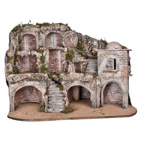Illuminated Easter Nativity Scene with Caves and Tomb cm 73x45x55 h