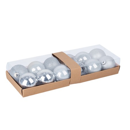 Juego de 12 bolitas plata ø 6 cm para árbol de Navidad