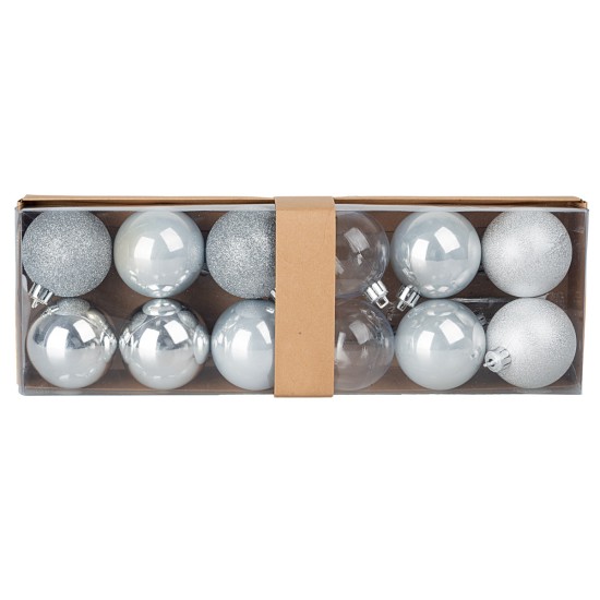 Juego de 12 bolitas plata ø 6 cm para árbol de Navidad