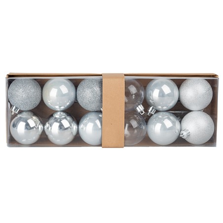 Juego de 12 bolitas plata ø 6 cm para árbol de Navidad