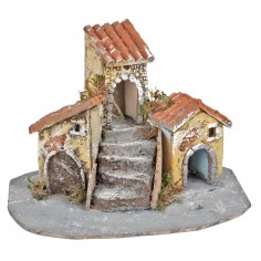 Group of resin houses with staircase for nativity scene World Nativity