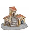 Group of resin houses with staircase for nativity scene World Nativity