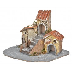 Gruppo di case in resina con scalinata per presepe Mondo Presepi 2