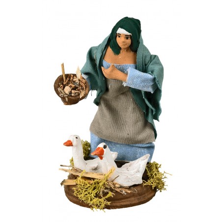 Campesina con gansos cm 12 para belén Mondo Presepi