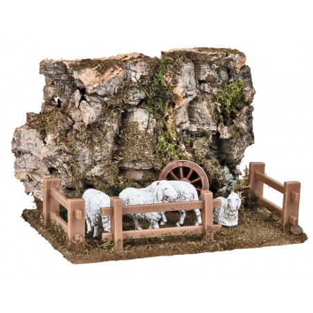 Recinto con pecore della serie Landi 10 cm per presepe Mondo