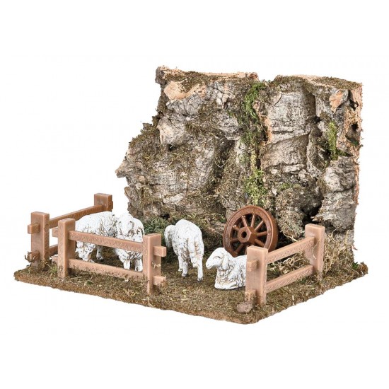 Recinto con pecore della serie Landi 10 cm per presepe Mondo