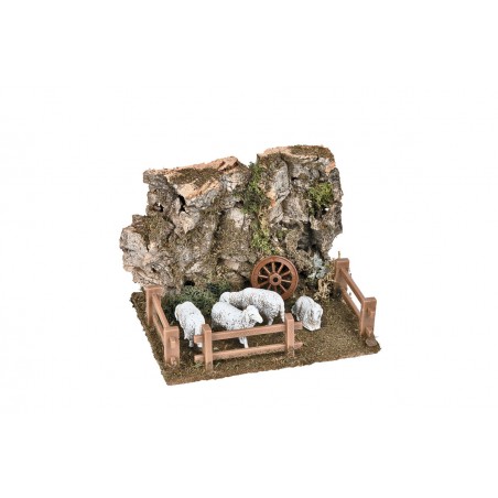 Recinto con pecore della serie Landi 10 cm per presepe Mondo