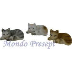 Set 3 gatti sdraiati assortiti 2,5 cm in resina Mondo Presepi