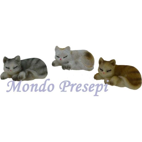 Conjunto de 3 gatos acostados surtidos de 2,5 cm en resina Mondo Presepi
