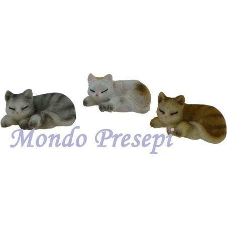 Set 3 gatti sdraiati assortiti 2,5 cm in resina Mondo Presepi