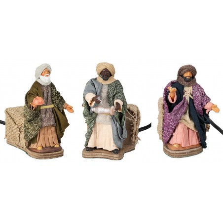 Conjunto de tres Reyes Magos en movimiento 12 cm para belén Mondo Presepi