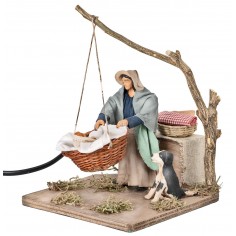 Mamma con bambino nella cesta in movimento 12 cm per presepe 2