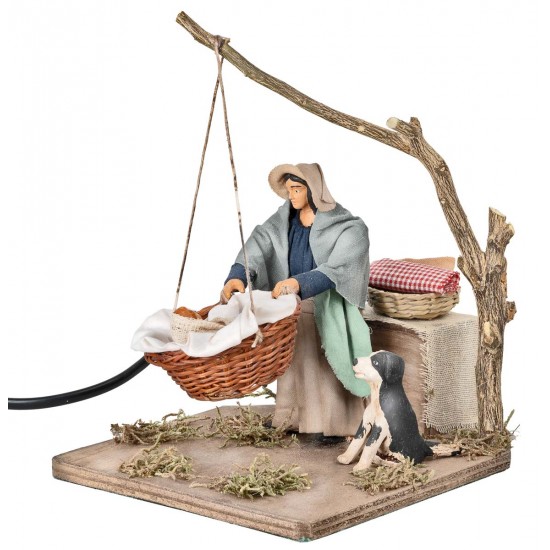 Mamma con bambino nella cesta in movimento 12 cm per presepe