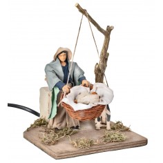 Mother with child in moving basket 12 cm for nativity scene