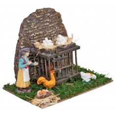 Pollaio con contadina e galline cm 15x11x12 h per presepe Mondo 2