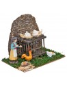 Chicken coop with peasant woman and hens cm 15x11x12 h