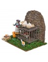 Chicken coop with peasant woman and hens cm 15x11x12 h