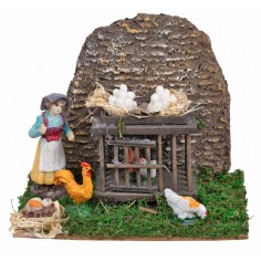 Chicken coop with peasant woman and hens cm 15x11x12 h for Mondo nativity scene