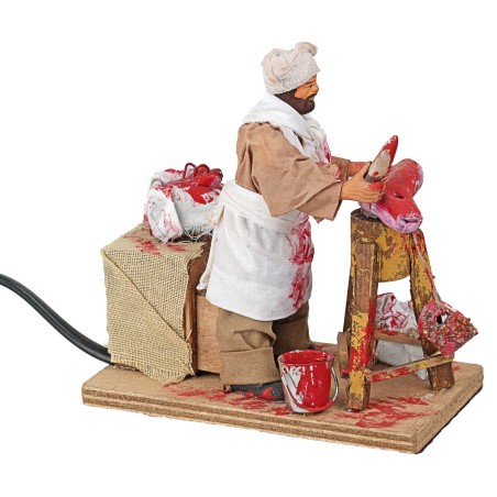 Macellaio con ceppo in movimento 12 cm per presepe Mondo Presepi
