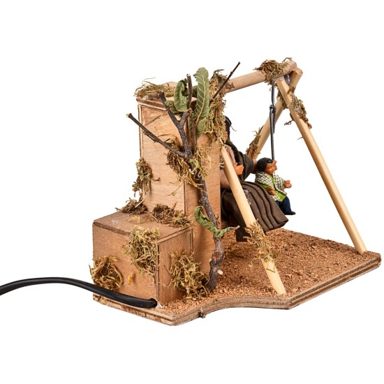 Mamá y niño en columpio en movimiento 10 cm para belén