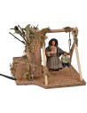 Mother and child on a moving swing 10 cm for nativity scene