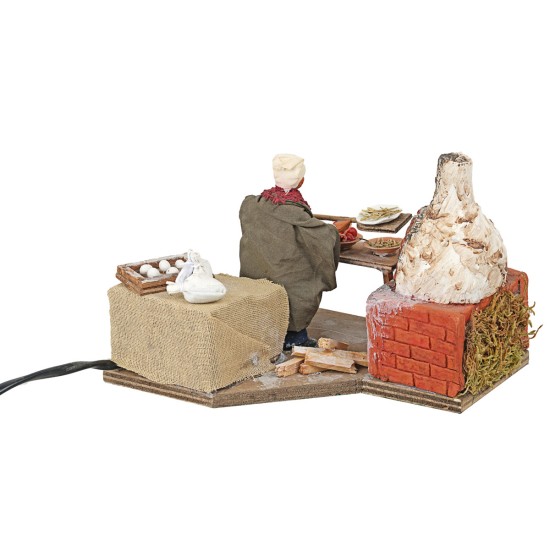 Baker with moving terracotta oven 10 cm for nativity scene
