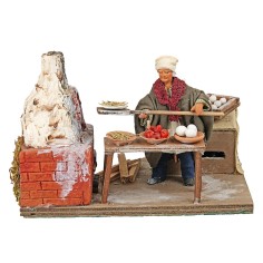 Baker with moving terracotta oven 10 cm for nativity scene