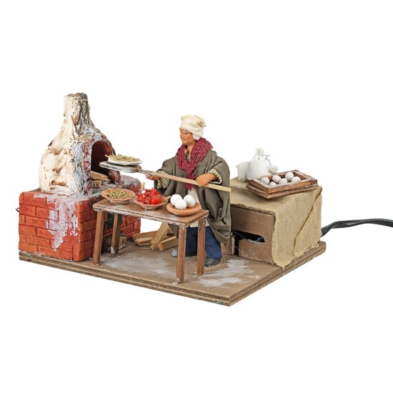 Fornaio con forno in terracotta in movimento 10 cm per presepe