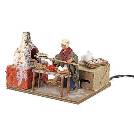 Fornaio con forno in terracotta in movimento 10 cm per presepe