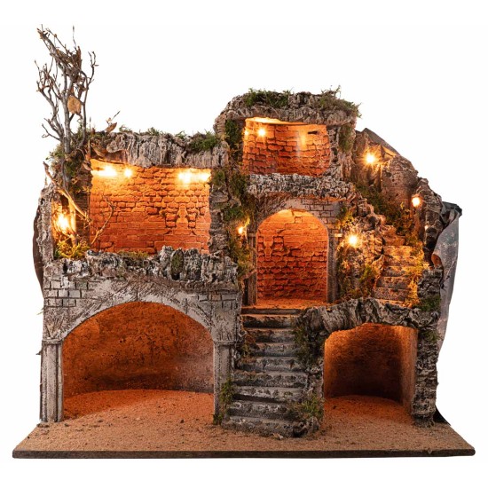 Illuminated Easter Nativity Scene with caves cm 62x45x60 h