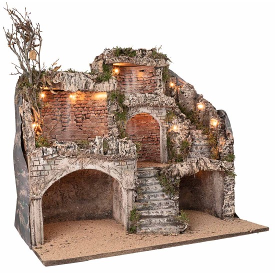 Presepe Pasquale illuminato con grotte cm 62x45x60 h per