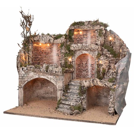 Illuminated Easter Nativity Scene with caves cm 62x45x60 h
