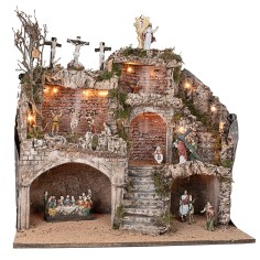 Illuminated Easter Nativity complete with statues cm 62x45x60h