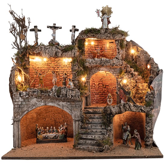 Presepe Pasquale illuminato con grotte completo di statue