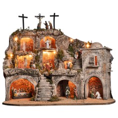 Presepe Pasquale illuminato completo di statue con grotte e 2