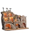 Illuminated Easter nativity scene complete with statues with