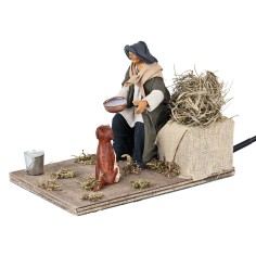 Man giving water to the dog in motion 12 cm for nativity scene 2