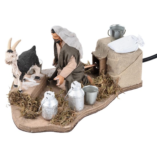 Uomo che munge capra in movimento 12 cm per presepe Mondo