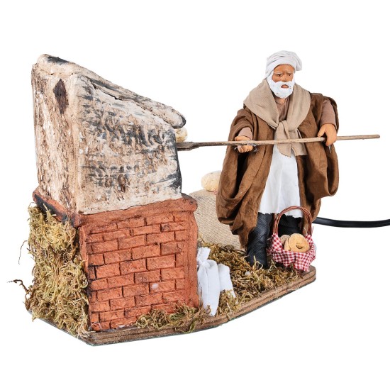 Baker with moving oven 14 cm for Mondo nativity scene