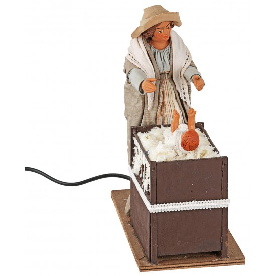 Mother with baby in moving cradle 24 cm for nativity scene