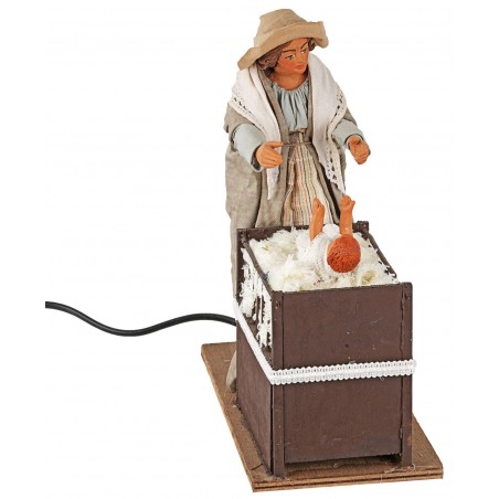 Mother with baby in moving cradle 24 cm for nativity scene